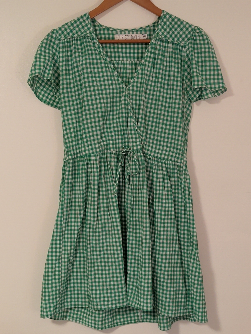 Christy Dawn Green & White Gingham Drawstring Dress